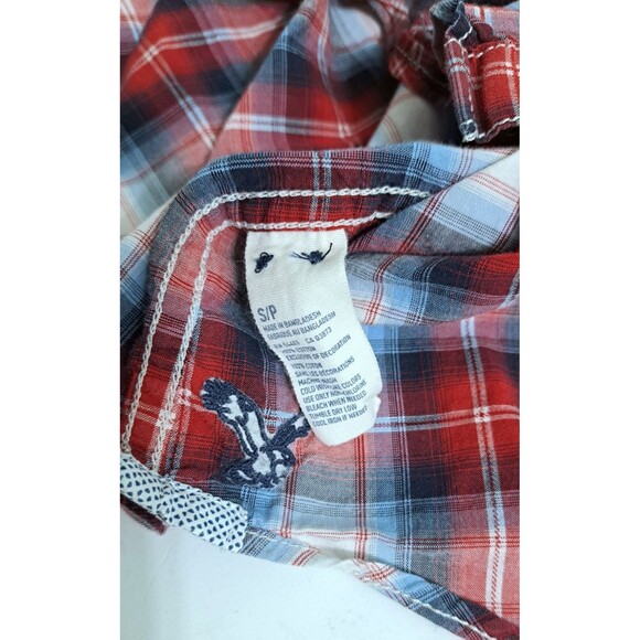 American Eagle Shirt Mens Small Red Blue Plaid Pearl Snap Western Vintage Fit AE - Picture 7 of 10
